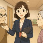 施設を案内する相談員