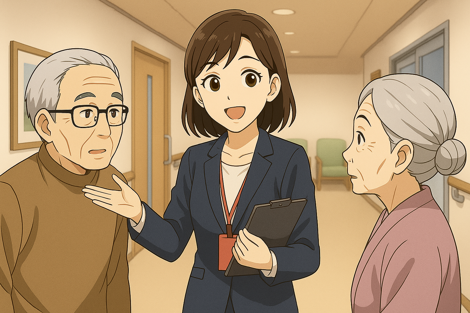 施設を案内する相談員