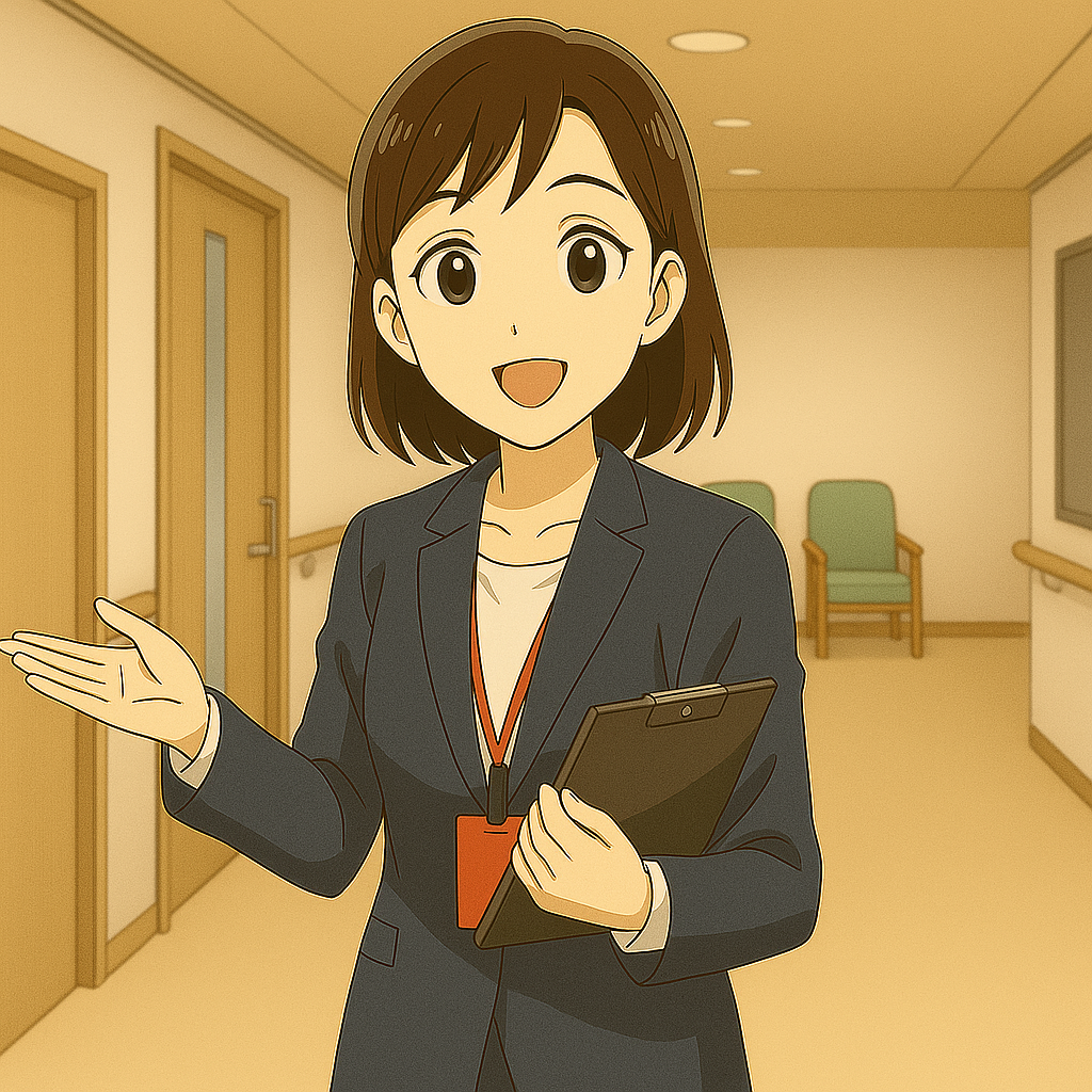 介護施設の見学案内をする相談員